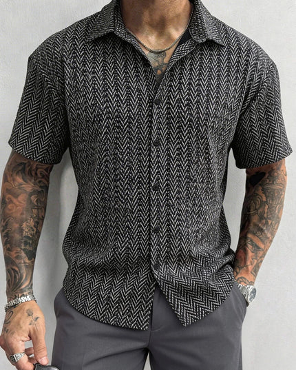 Men's Casual Short Sleeve Shirt with Loose Fit and Turn-Down Collar