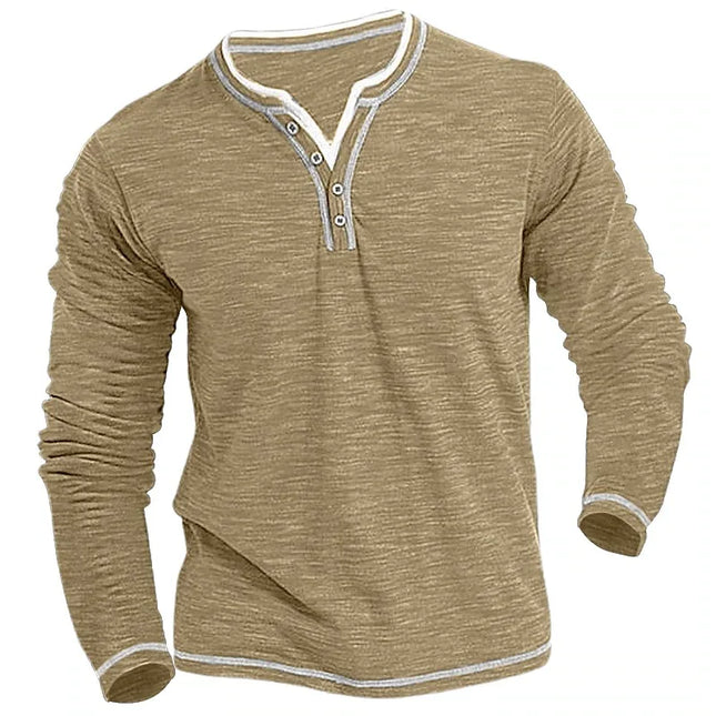 Men's Slim Fit Long Sleeve V-Neck Henley