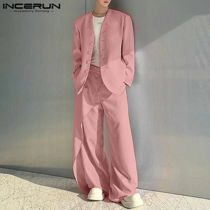 Inceurn Men’s Two-Piece Long Sleeve Blazer and Wide Leg Pants Set