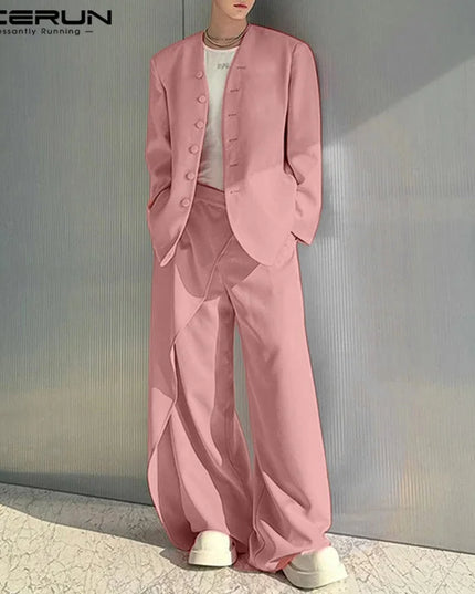 Inceurn Men’s Two-Piece Long Sleeve Blazer and Wide Leg Pants Set