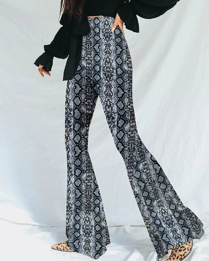Hugcitar Women's High Waist Leopard Print Flare Pants