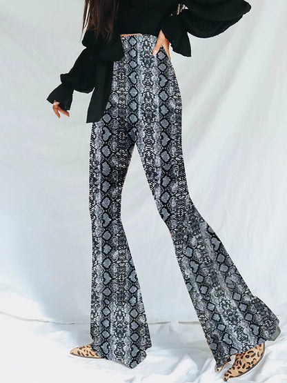 Hugcitar Women's High Waist Leopard Print Flare Pants