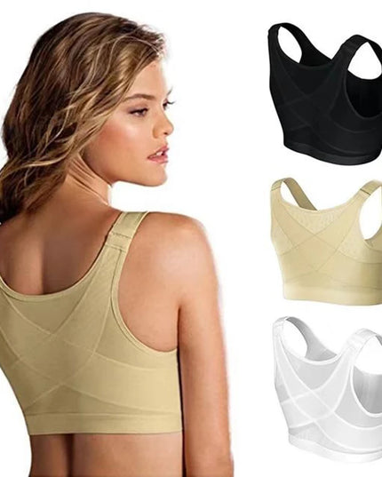 Front Closure Lift-Up Bra for Women with Cross Back Push-Up Design