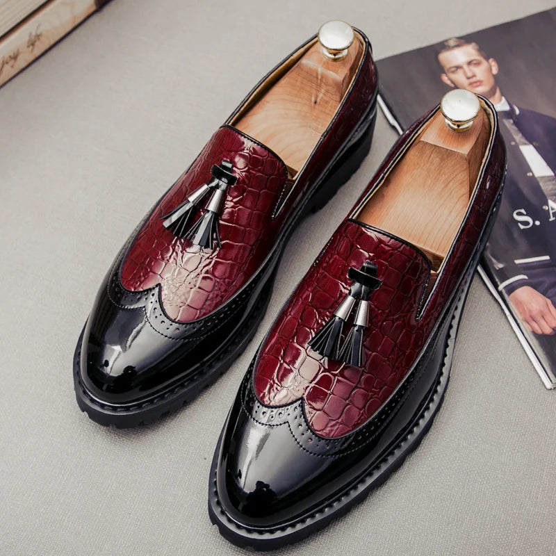 Men's Casual Slip-On Shoes - Crocodile Print Genuine Leather Loafers