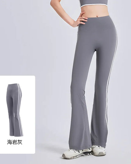 High-Waisted Flared Pants with Stripes, Elastic Fit, and Hip-Lifting Design for Women