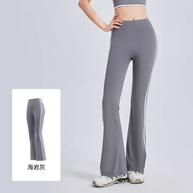 High-Waisted Flared Pants with Stripes, Elastic Fit, and Hip-Lifting Design for Women