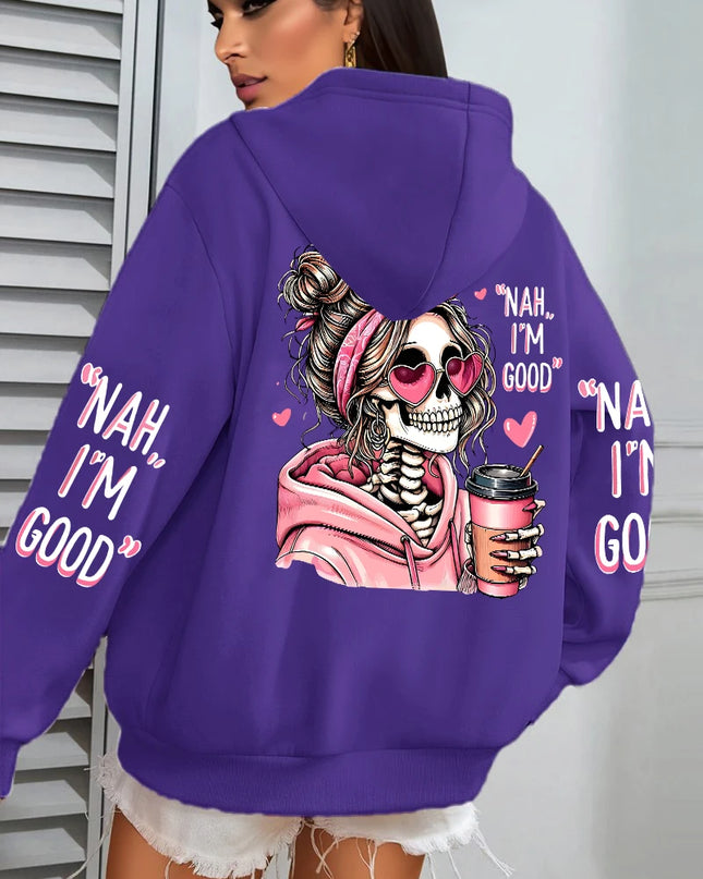 Women's "Expensive Talks Back" Printed Hoodie Sweater - Loose Fit