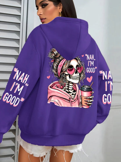 Women's "Expensive Talks Back" Printed Hoodie Sweater - Loose Fit
