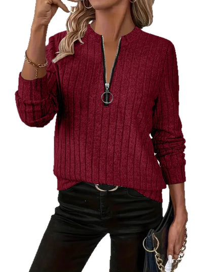  Women's Long Loose Fit Sweater with Zipper Collar