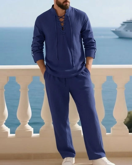 2-Piece Men's Cotton Linen Shirt and Pants Set