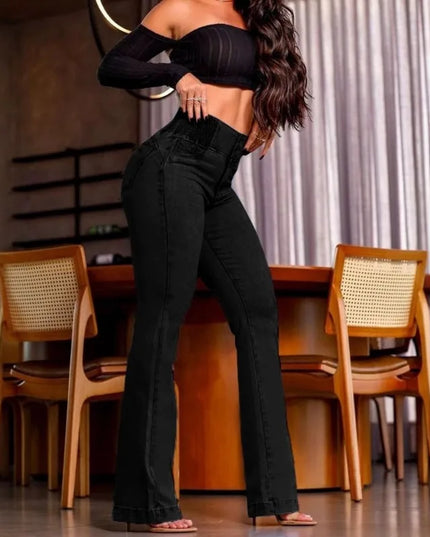 Women's Retro High-Waist Elastic Jeans with Slim Bootcut Fit