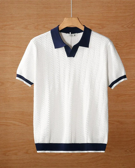 Men's Knitted Polo T-Shirt with Casual Turn-Down Collar