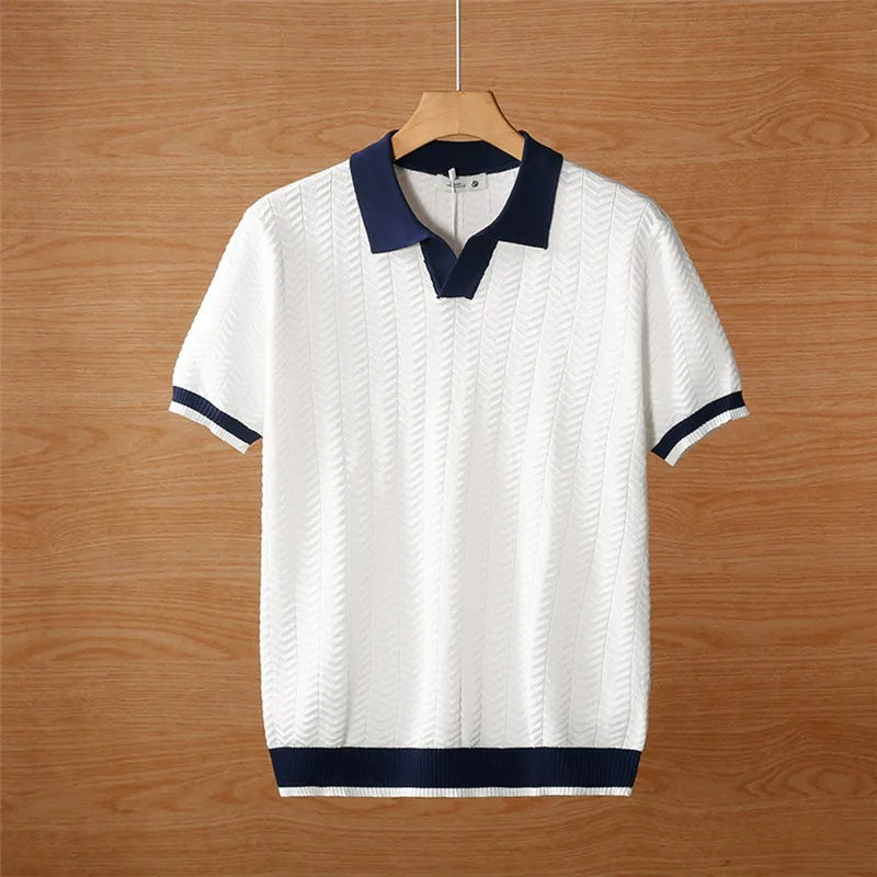 Men's Knitted Polo T-Shirt with Casual Turn-Down Collar