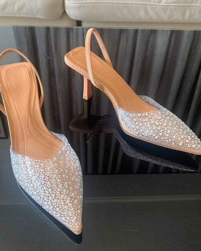 Women's Pointed Toe- Pearl Decoration High Heels