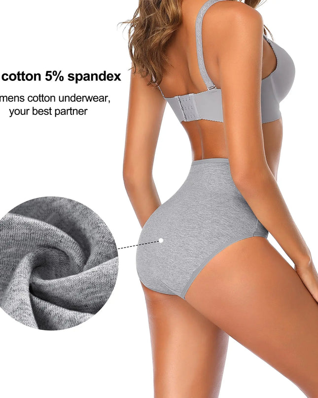 4-Piece Women's High-Waisted Tummy Control Underwear Cotton Soft Stretch Briefs