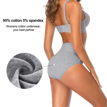 4-Piece Women's High-Waisted Tummy Control Underwear Cotton Soft Stretch Briefs