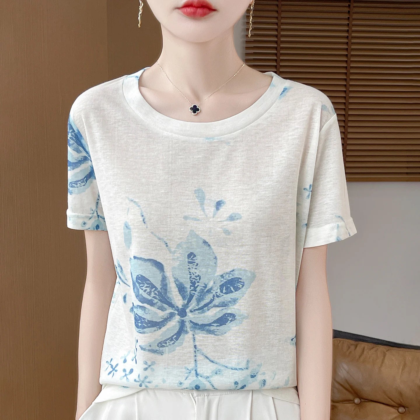 Elegant Women's Satin Silk V-Neck Short Sleeve Blouse