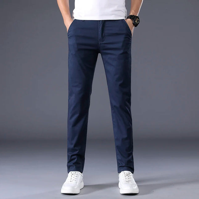 Men's Casual Long Elastic Straight Pants - Various Colors