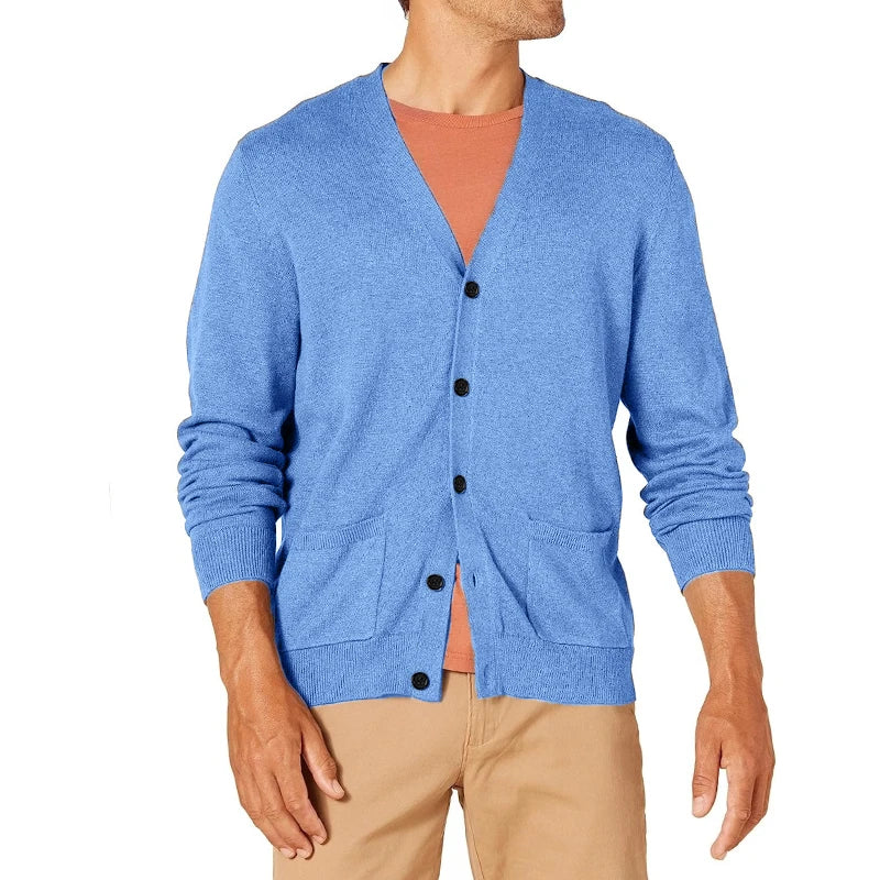 Men's Vintage Long Sleeve Button-Front V-Neck Knitted Cardigan