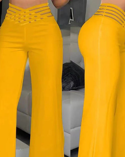 Women's High-Waisted Waist Belt Casual Straight Loose Wide-Leg Pants