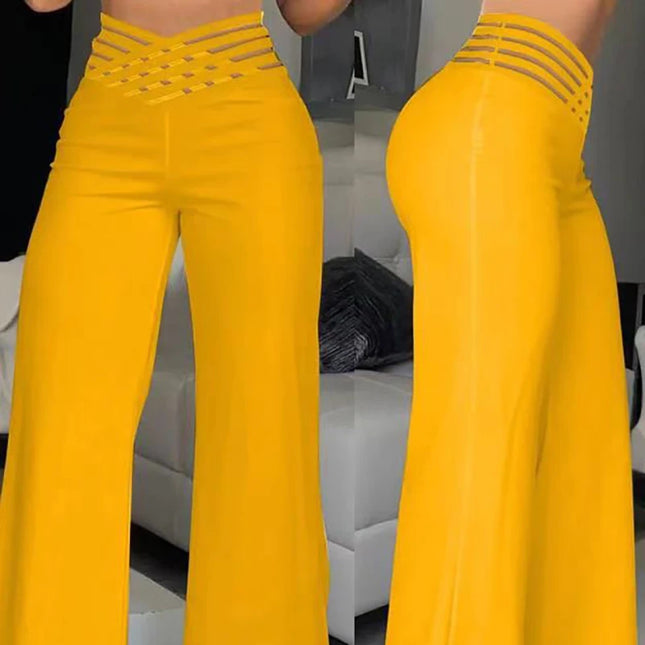Women's High-Waisted Waist Belt Casual Straight Loose Wide-Leg Pants