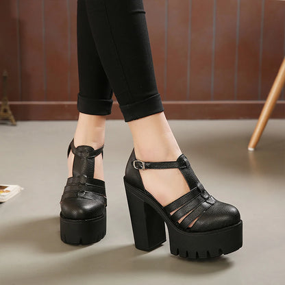 Women's  Closed-Toe Block Heeled Sandals with Ankle Buckle Strap