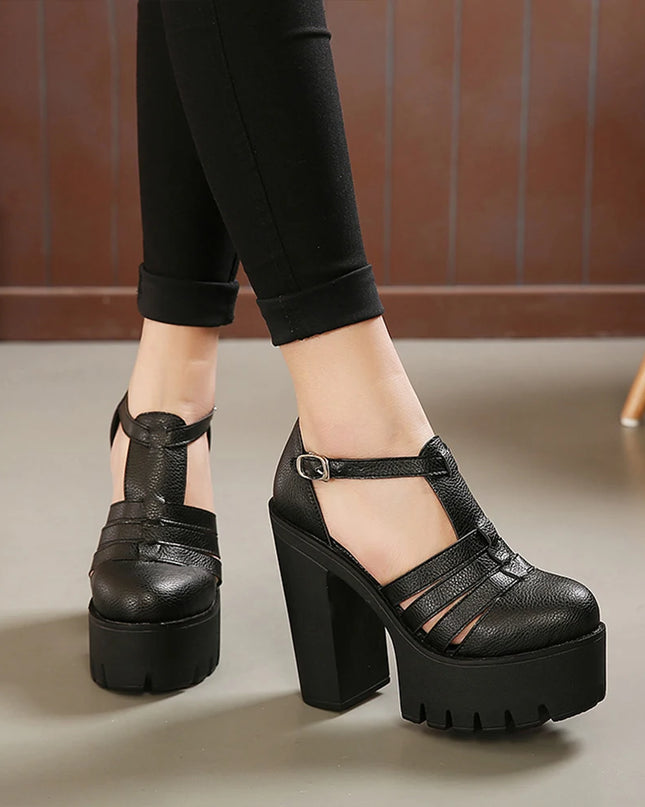 Women's  Closed-Toe Block Heeled Sandals with Ankle Buckle Strap
