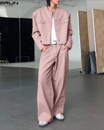 Incerun Men's 2-Piece Long Sleeve Jacket and Pants Set