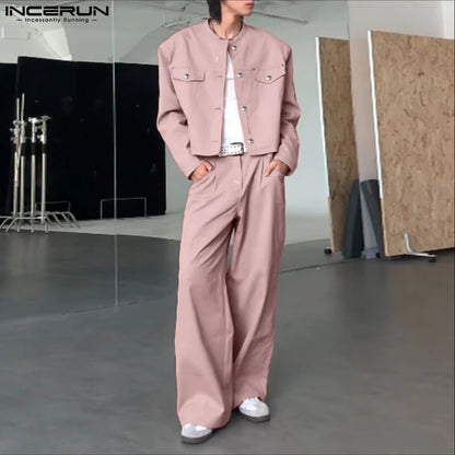 Incerun Men's 2-Piece Long Sleeve Jacket and Pants Set