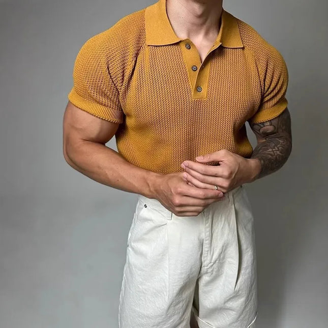Men's Knitted Polo T-Shirt - Casual & Breathable