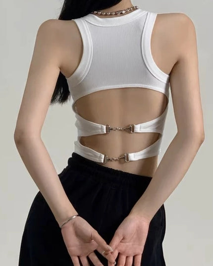 Women’s Casual Backless Sports Tank Top with Built-In Bra Pad
