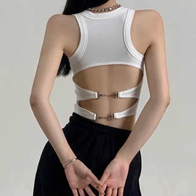 Women’s Casual Backless Sports Tank Top with Built-In Bra Pad