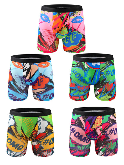 10-Pack Men's Assorted Graffiti Print Boxer Shorts - Mid-Waist Briefs