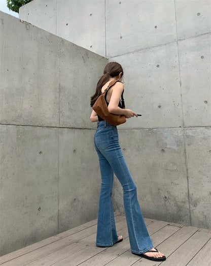 Women's High-Waisted Retro Micro Flared Jeans – Slim Fit with Wide Legs