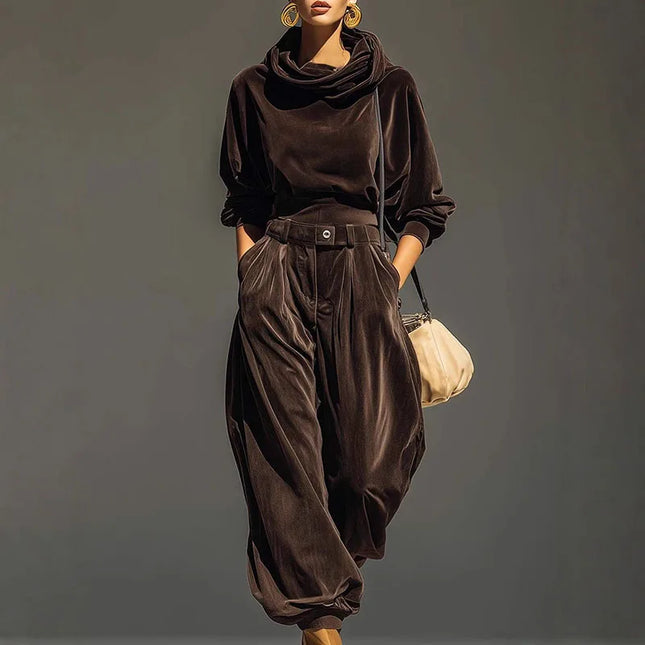 Women's Two-Piece Soft Velvet Hoodie and Jogger Sweatpant Set