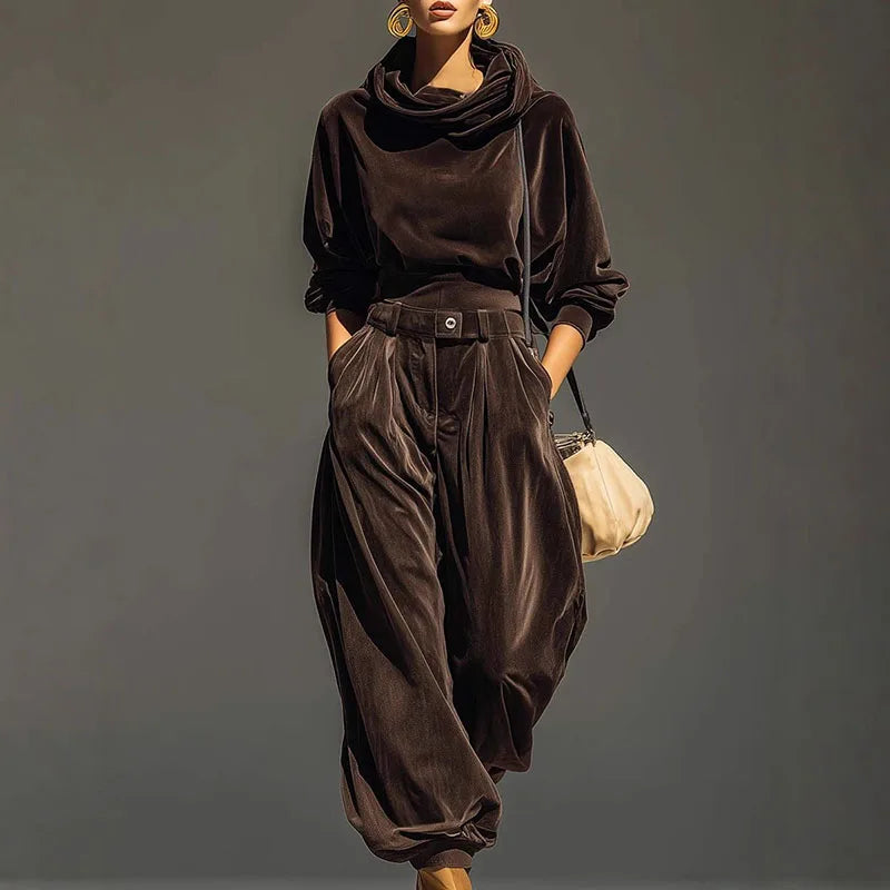 Women's Two-Piece Soft Velvet Hoodie and Jogger Sweatpant Set