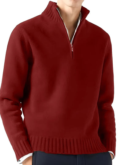Men's Long Sleeve Turtleneck Sweater - Knitted, Breathable, Half-Zip Design