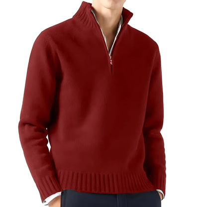 Men's Long Sleeve Turtleneck Sweater - Knitted, Breathable, Half-Zip Design