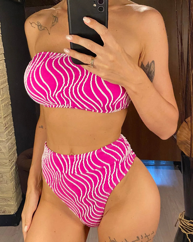 Ribbed Striped High-Wieght Bikini for Women - Two-Piece Swimsuit