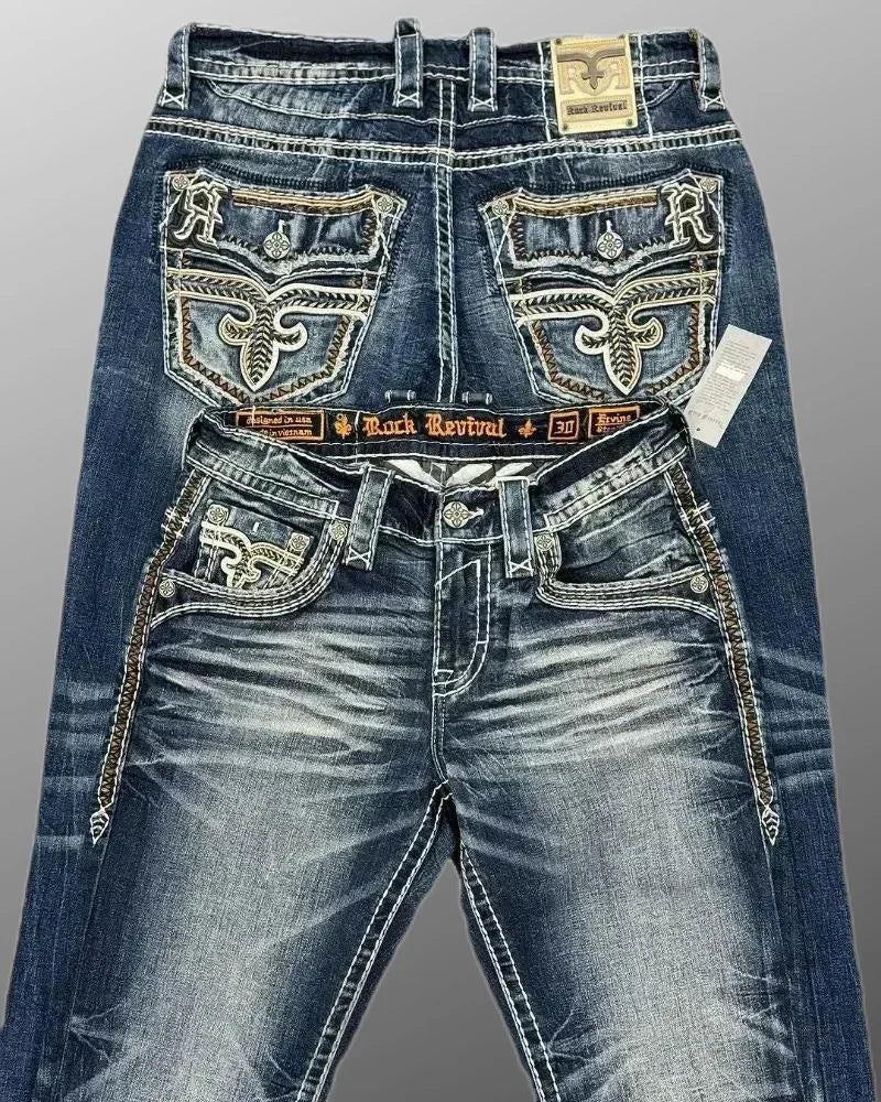 Women's Washed Loose Straight Jeans with Cross Logo