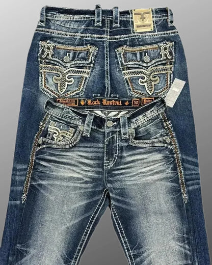 Women's Washed Loose Straight Jeans with Cross Logo