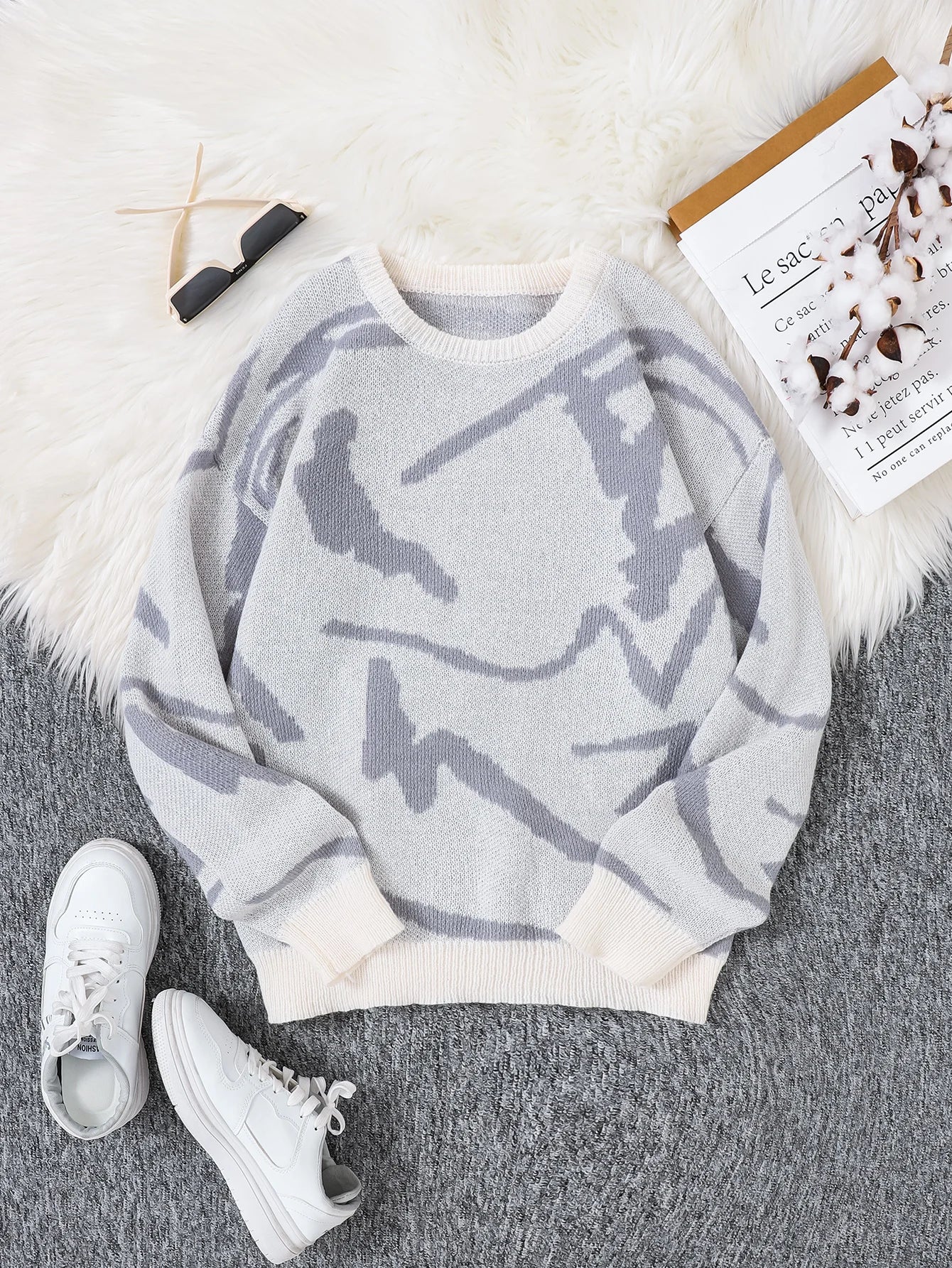 Men's Graffiti Jacquard Pattern Knit Sweater