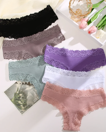 Set of 3 Women's Cotton Lace Panties - Floral Print & Trendy Patchwork Briefs