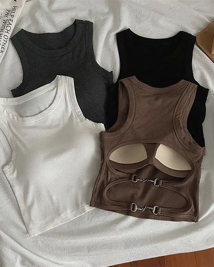 Women’s Casual Backless Sports Tank Top with Built-In Bra Pad