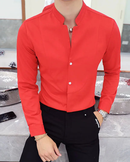 Slim Fit Long Sleeve Stand Collar Shirt for Men - Various Colors