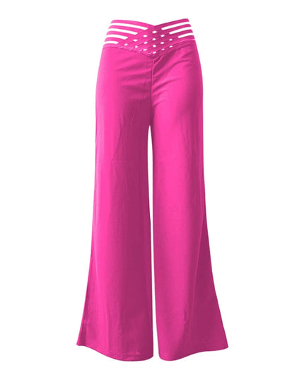 Women's High-Waisted Waist Belt Casual Straight Loose Wide-Leg Pants