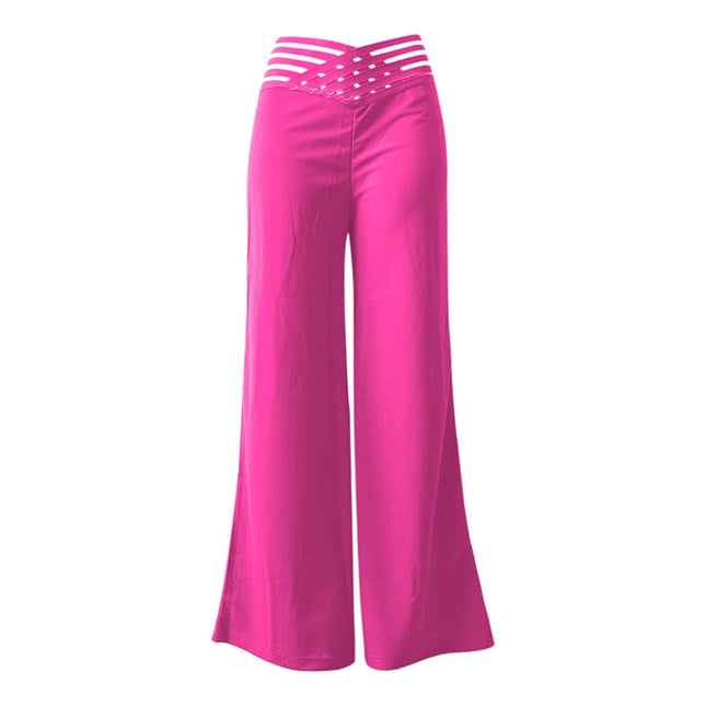 Women's High-Waisted Waist Belt Casual Straight Loose Wide-Leg Pants
