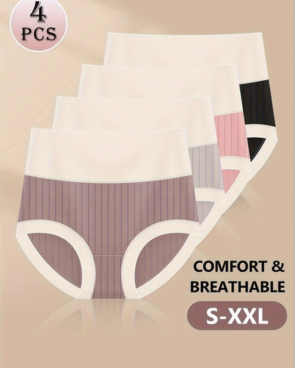 Women's 4-Pack Comfortable Cotton High-Waisted Panties - Breathable & Soft Underwear for Women