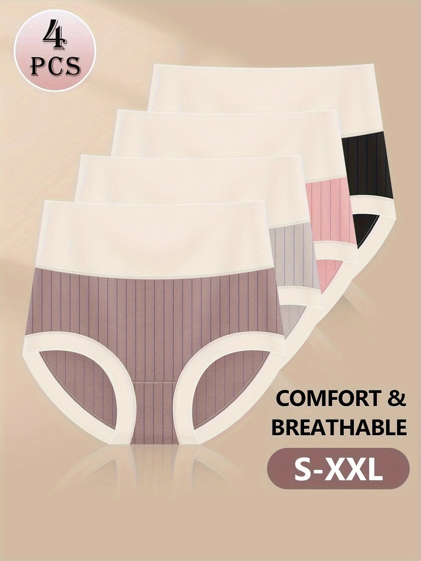Women's 4-Pack Comfortable Cotton High-Waisted Panties - Breathable & Soft Underwear for Women