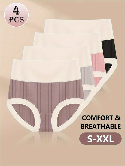 Women's 4-Pack Comfortable Cotton High-Waisted Panties - Breathable & Soft Underwear for Women
